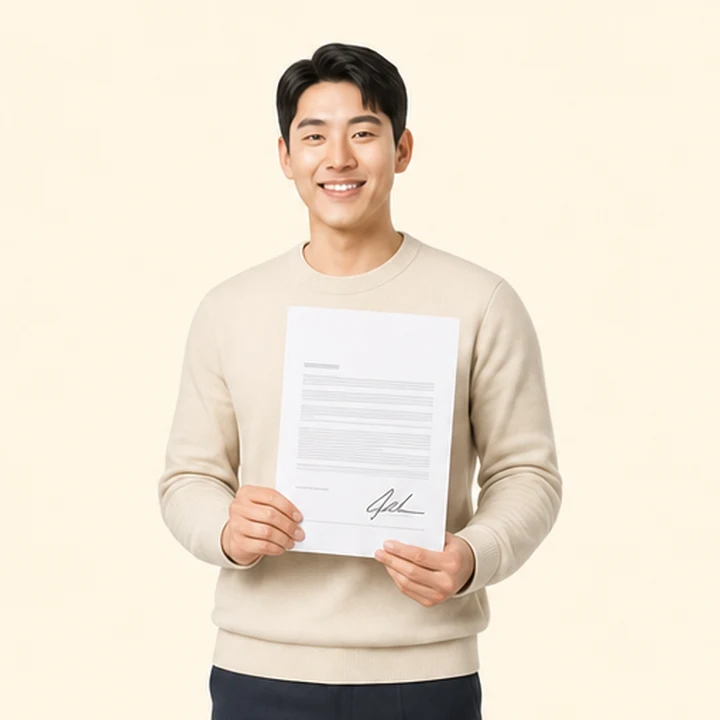 아반떼 신차 장기렌트카 서면 견적서를 들고 있는 고객